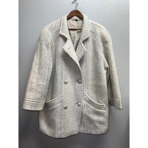 Womens Luxus Qualitat Mohair Wool Coat Overcoat Herringbone Jacket Size XL